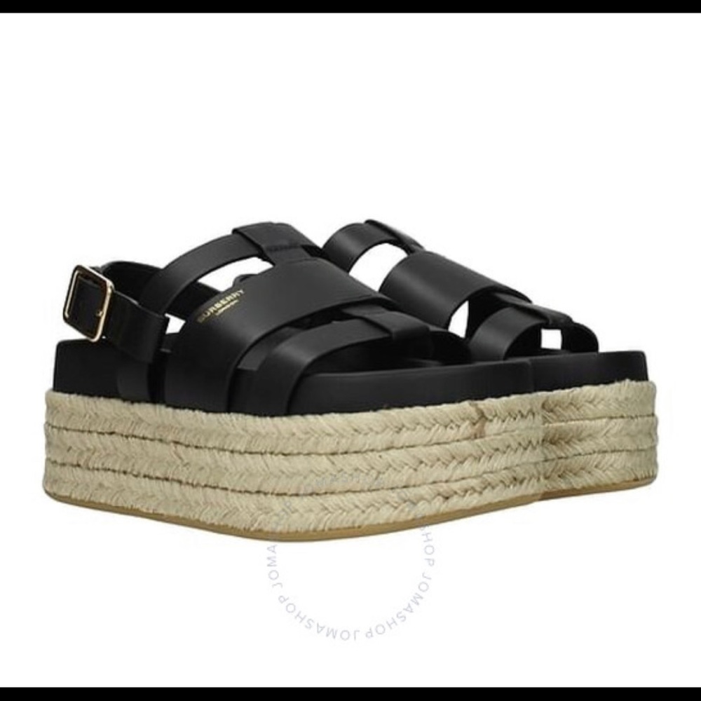 NWT AUTHENTIC Burberry Black Claredale Open-toe Jute Sandals